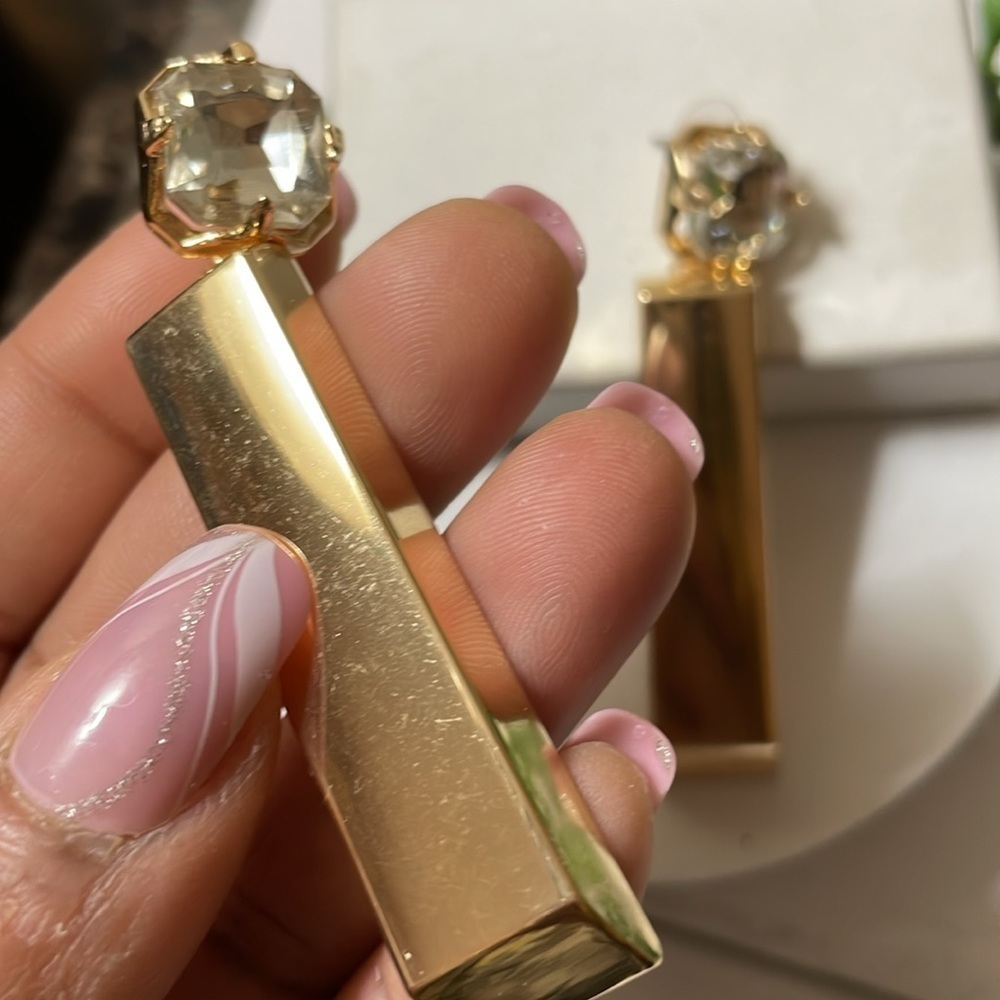 Zara Gold Rectangle Statement Earrings - image 4